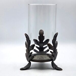 RETRO Pier 1 Hurricane Candle Holder Leaves Iron Base